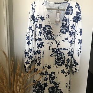 Floral print plunge tie waist MIDI